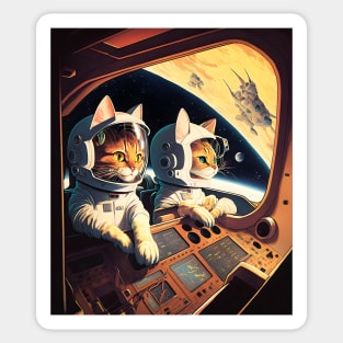 Cute Cats in Space Retro Fantastic Japanese Anime Sticker